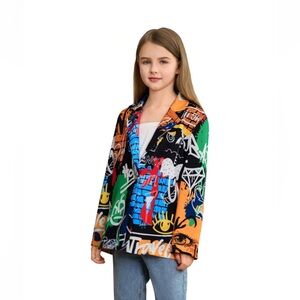 NWT No Label Size 6Y Girls Graffiti Print Blazer Jacket